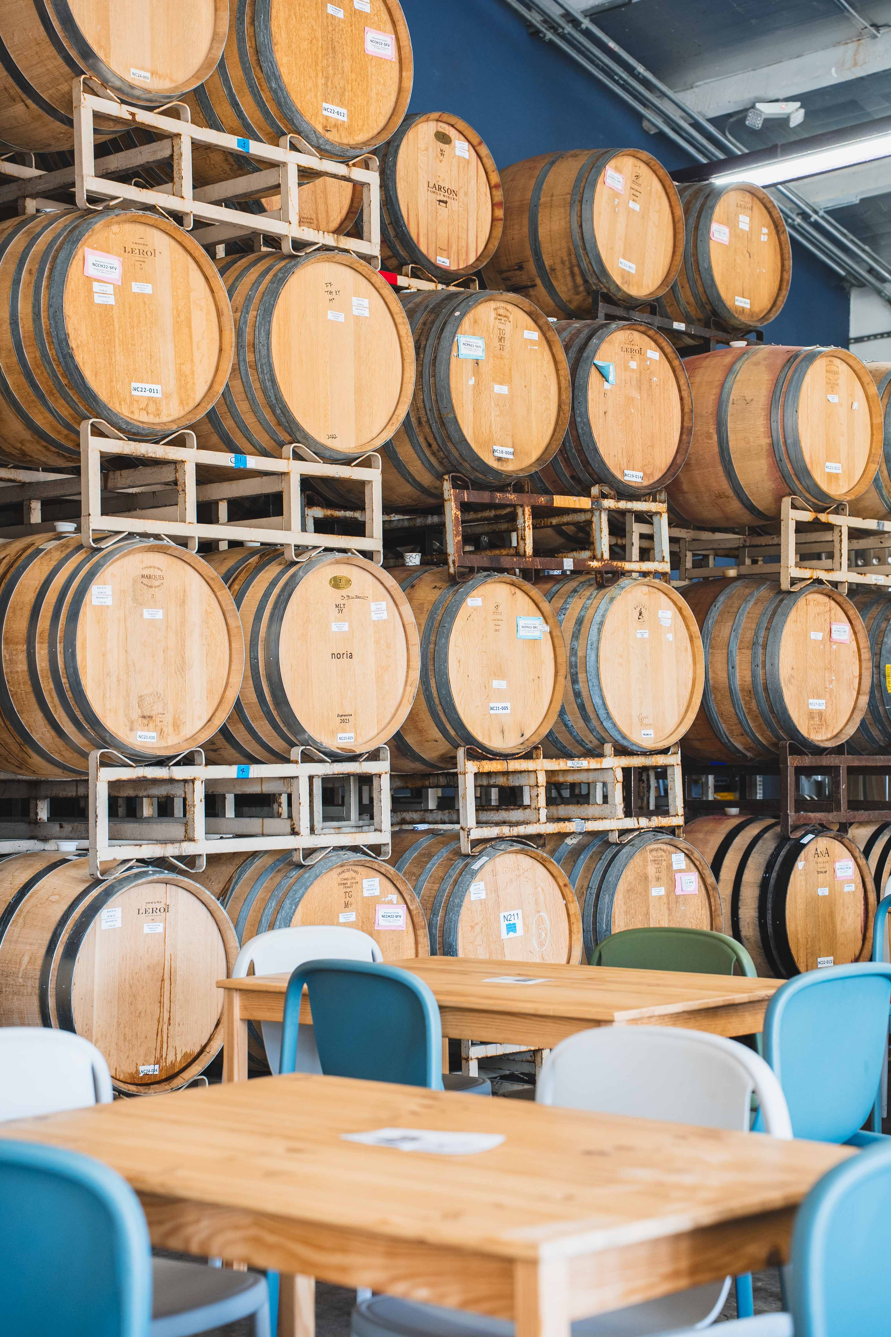 NORIA Wines tasting room with barrels